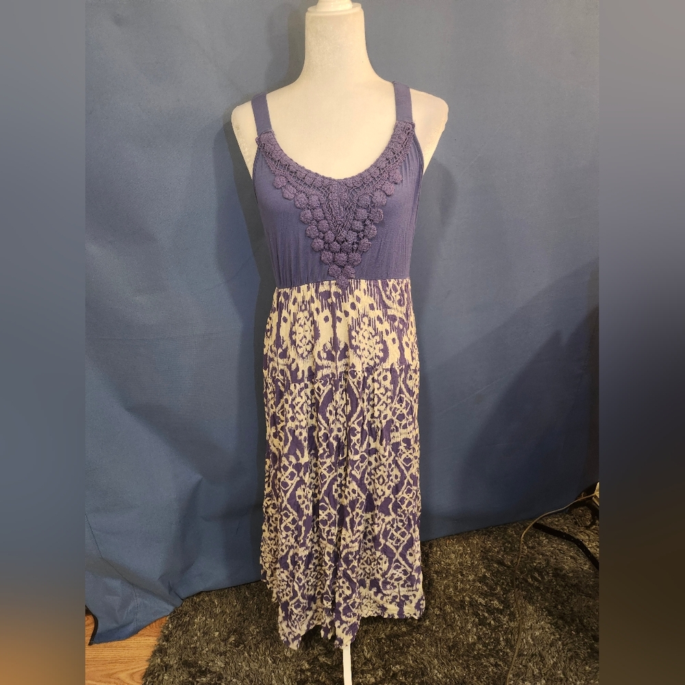 Purple and Cream Sleeveless Dress